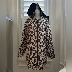 NEW Mycra Pac Leopard Print Reversible Black Removable Hood Raincoat Size OP